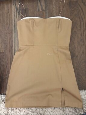 Amanda Uprichard Tan Strapless Mini Dress with White Trim
